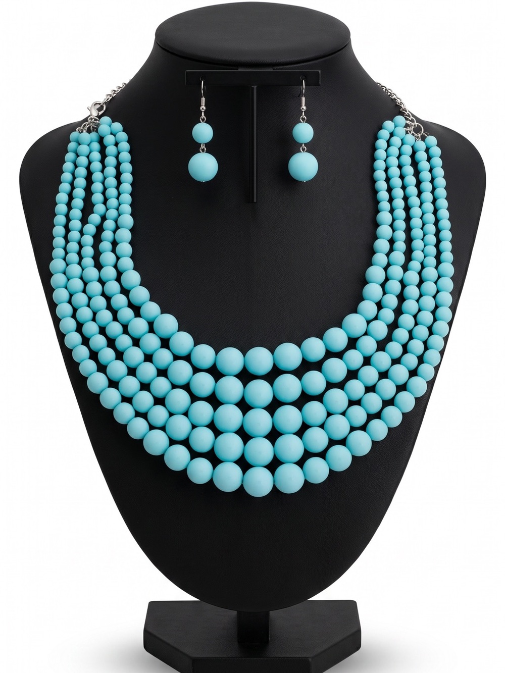 NWT Blue Five Strand Bead Statement Necklace Set